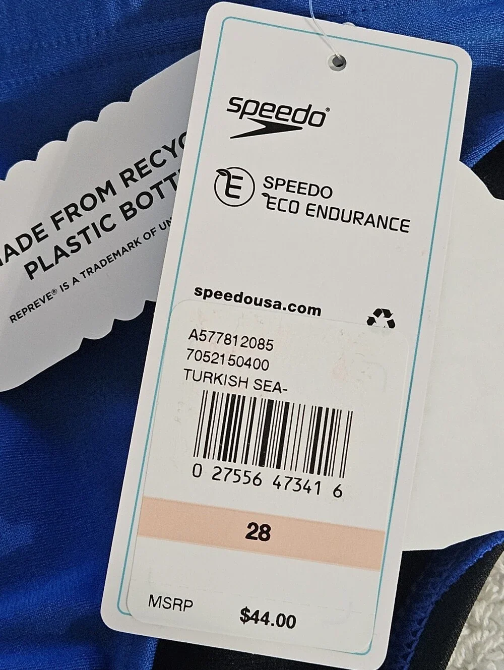 Speedo Endurance Size 28 Boys Mens Royal Blue Swim Trunks with Elastic Drawstrin